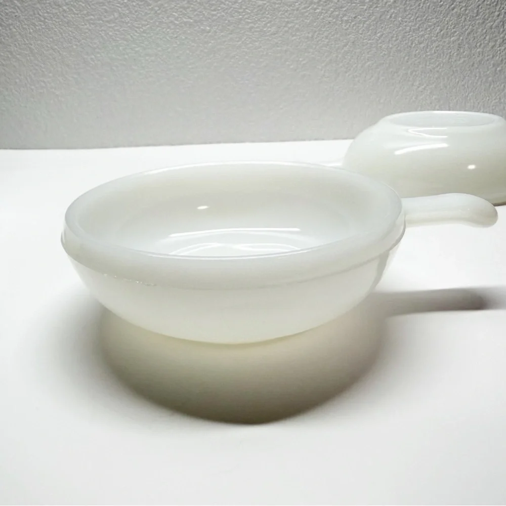 Vintage Glasbake Milk Glass 5” Bowls with Handle Set of 3